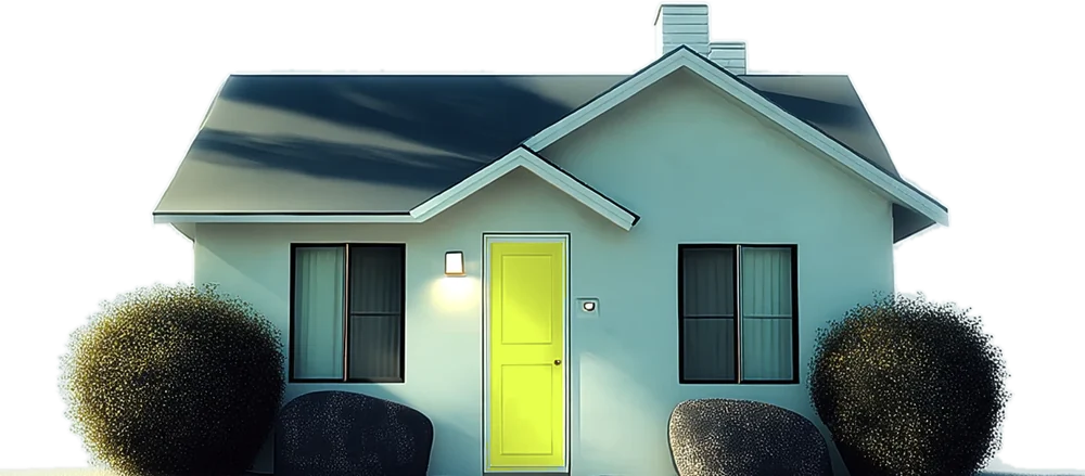 Oak Avenue, a small single-storey rental house with a lime front door